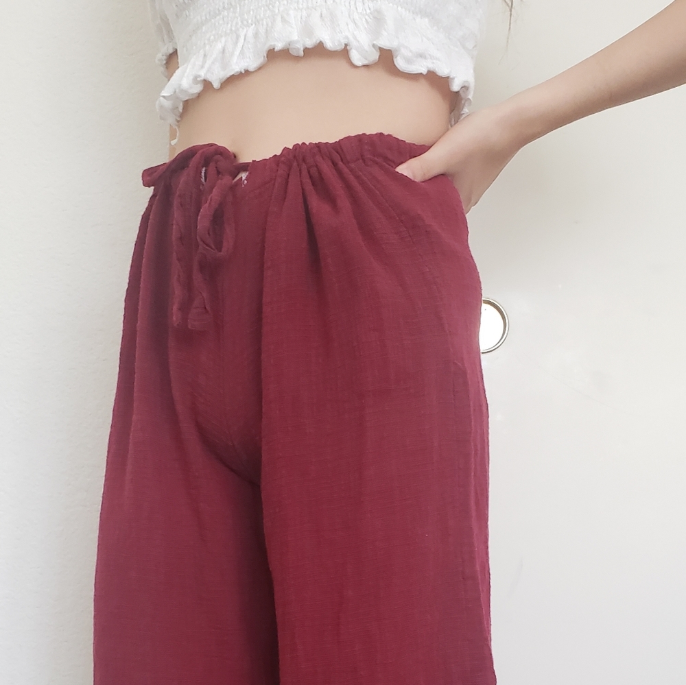 urban outfitters maroon flowy wide leg pants